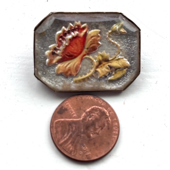 Antique Goofus Glass Intaglio Foral Pin - Picture 2 of 11